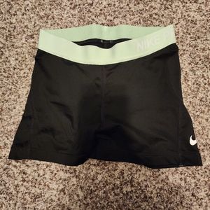 Nike pro shorts black green band women's S small gym short 3" athletic cheer